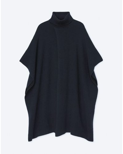 Lafayette 148 New York Wool-cashmere Ribbed Double Knit Silk Stand Collar Poncho - Black