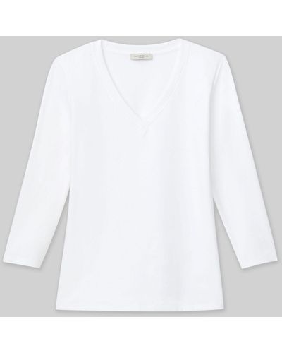 Lafayette 148 New York Cotton Rib V-neck Tshirt - White