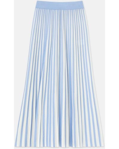 Lafayette 148 New York Overprint Finespun Voile Pleat Stitch Skirt - Blue