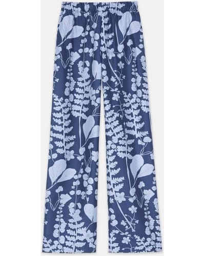 Lafayette 148 New York Frost Flora Print Silk Twill Perry Pant - Blue
