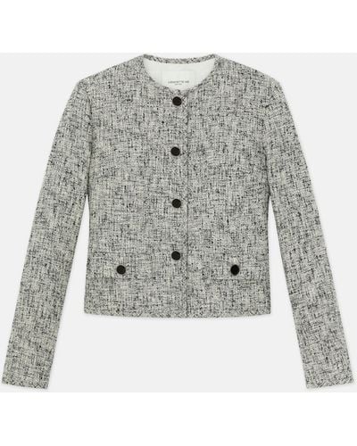 Lafayette 148 New York Petite Linen-cotton Bouclé Tweed Collarless Buttoned Jacket - Gray