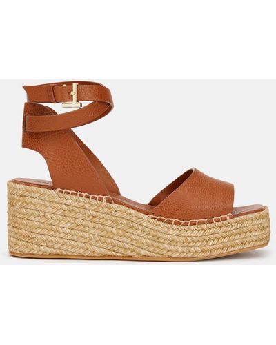 Lafayette 148 New York Grained Calfskin Leather Espadrille Wedge-copper - Brown
