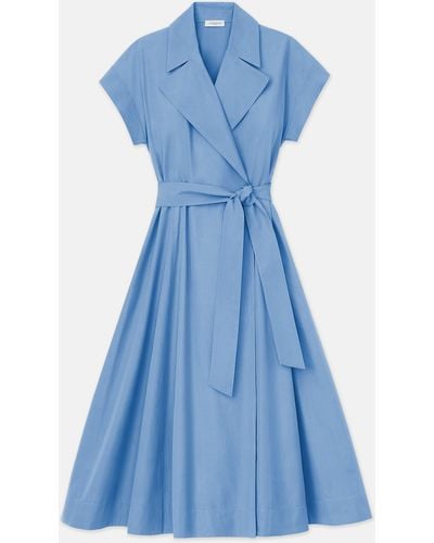 Lafayette 148 New York Plus-size Organic Cotton Poplin Wrap Shirtdress - Blue