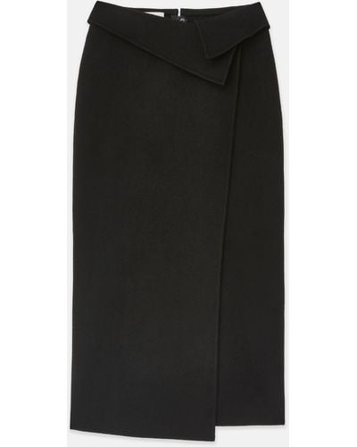 Lafayette 148 New York Double Face Wool-cashmere Foldover Midi Skirt - Black