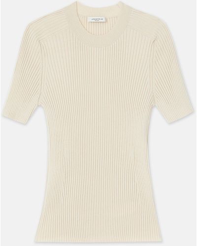 Lafayette 148 New York Finespun Voile Ribbed Knit Top - White