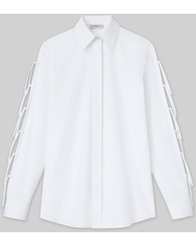 Lafayette 148 New York Organic Cotton Poplin Fringe Tie Shirt - White