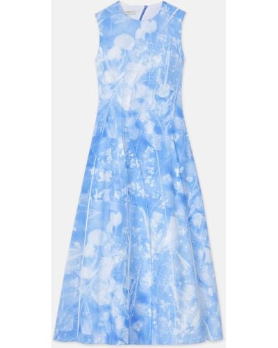 Lafayette 148 New York Eco Flora Print Poplin Pleated Dress - Blue