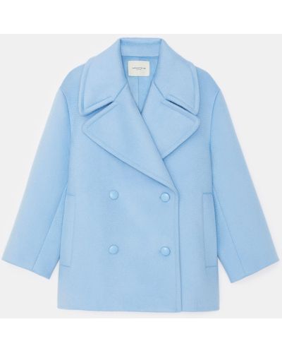 Lafayette 148 New York Brushed Cashmere Double-breasted Peacoat - Blue