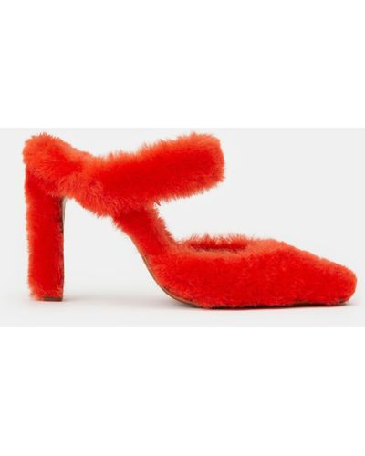 Lafayette 148 New York Shearling Mary Jane Heeled Mule-vibrant Coral - Red