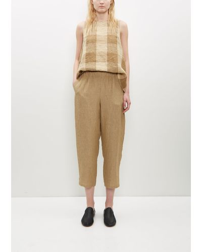 Apuntob Chambray Linen Cropped Tapered Trousers - Natural