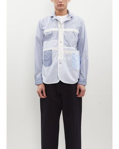 Junya Watanabe Cotton Stripe X Check Shirt - Blue