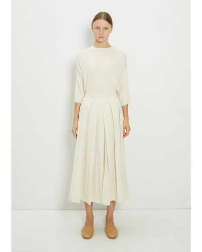 Sara Lanzi Viscose Blend Pleated Skirt With Slits - Natural