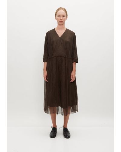 Pas De Calais Cotton Cupro V Neck Dress - Brown