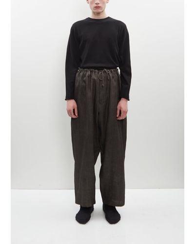 Yohji Yamamoto Linen Drawstring Wide Trouser - Black