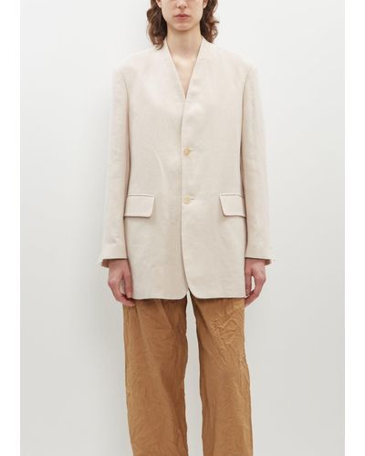 AURALEE Double Cloth Linen Collarless Jacket - White