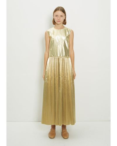 Sara Lanzi Poly Blend Front Pleated Dress - Metallic