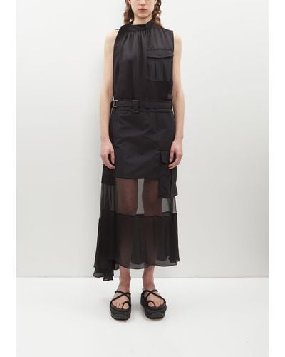 Sacai Cotton And Organdy Asymmetric Dress - Black
