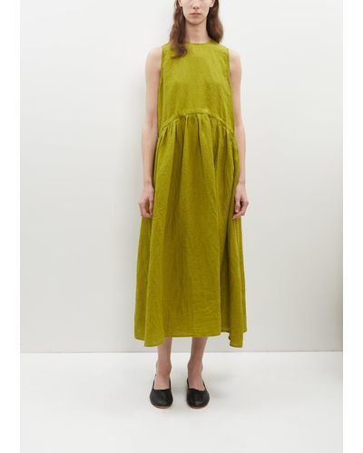 Apuntob Linen Sleeveless Long Dress - Green