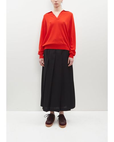AURALEE Tropical Wool Kid Mohair Pleated Skirt - Red
