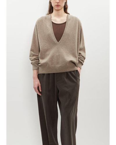 Lemaire Deep V-neck Wool Blend Sweater - Natural