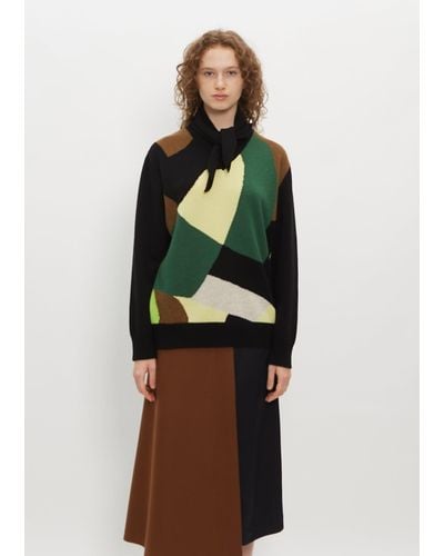 Plan C Foulard Colour Blocked Sweater - Green