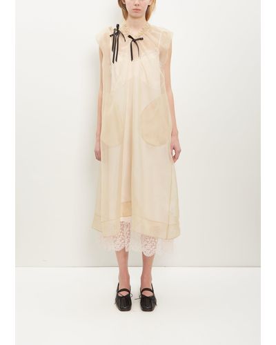 Simone Rocha Chiffon Silk Dress With Shoulder Bite - Natural