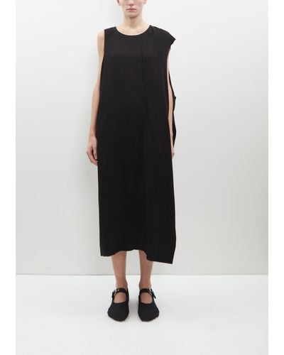 Y's Yohji Yamamoto Viscose-cupro Left Slit Dress - Black