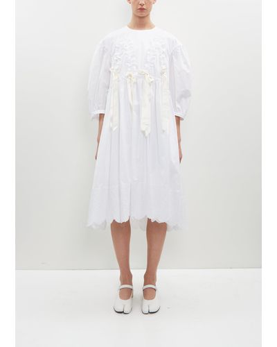 Simone Rocha Puff Sleeve Cotton Smock Dress - White