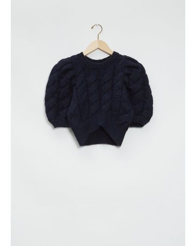 Simone Rocha Cropped Puff Sleeve Alpaca Wool Sweater - Blue