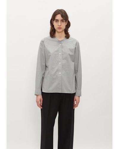 Margaret Howell Button Through Collarless Shirt - Gray