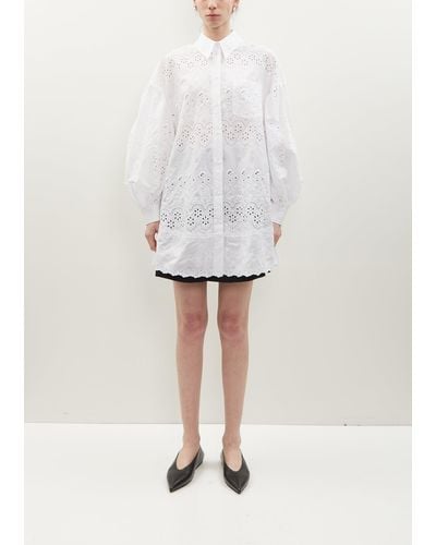 Simone Rocha Signature Sleeve Shirt Dress W/ Trim - White