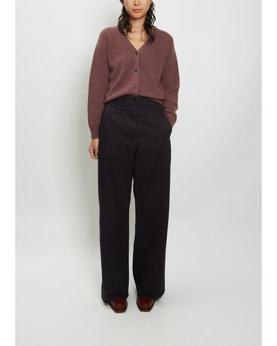 MHL by Margaret Howell High Waisted Flat Front Cotton Trouser - Blue