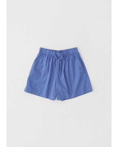 Tekla Cotton Poplin Pajamas Shorts - Blue