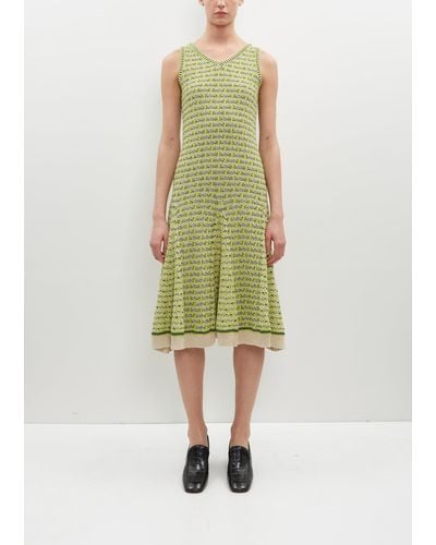 Wales Bonner Soar Godet Cotton Knit Dress - Green