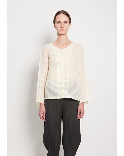 Issey Miyake Grid Pleats Polyester Cardigan - Natural