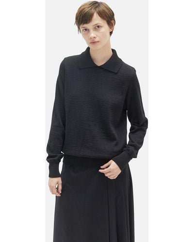 MHL by Margaret Howell Utility Polo Collar Wool Jumper - Black