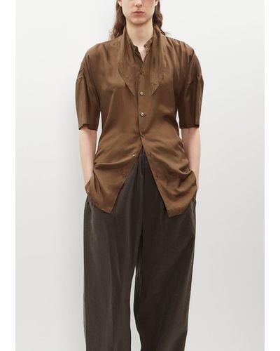 Lemaire Short Sleeve Shirt With Scarf - Brown