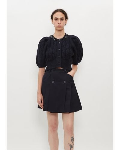 Simone Rocha Cropped Cable Puff Sleeve Cardigan - Blue