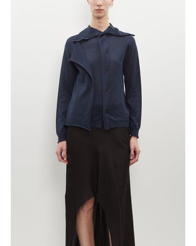 Yohji Yamamoto High Neck Flax Cardigan - Blue