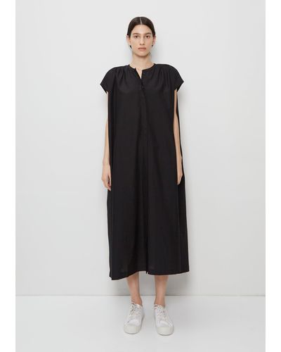 6397 Gathered Shoulder Cotton Silk Dress - Black