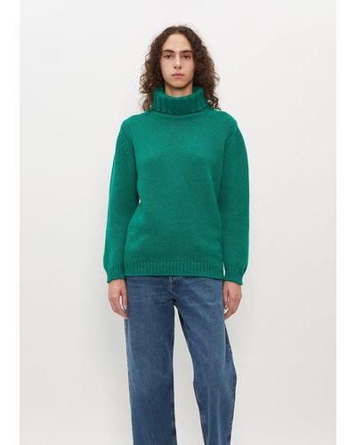 Begg x Co Tweed Marled Roll Neck Sweater - Green