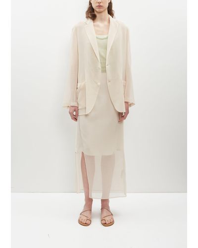 AURALEE Wool Recycle Polyester Leno Sheer Skirt - Natural