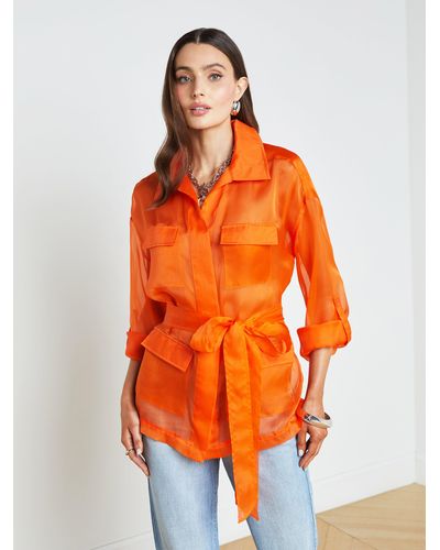 L'Agence Colson Silk Organza Jacket - Orange