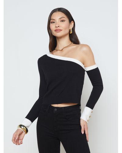 L'AGENCE Lani Long Sleeve Top In Black