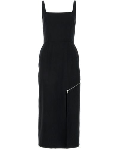 Alexander McQueen Grain De Poudre Wool Midi Dress - Black