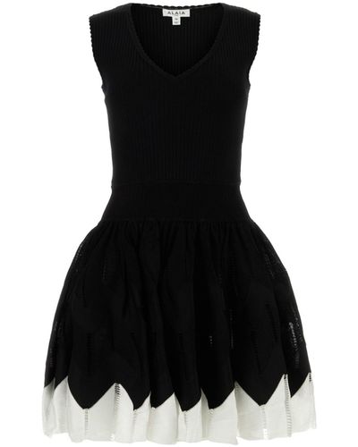 Alaïa Scalloped-trim Pleated-skirt Stretch-woven Mini Dress - Black