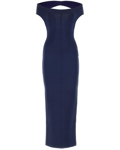 Alaïa Off-shoulder Open Back Maxi Dress - Blue