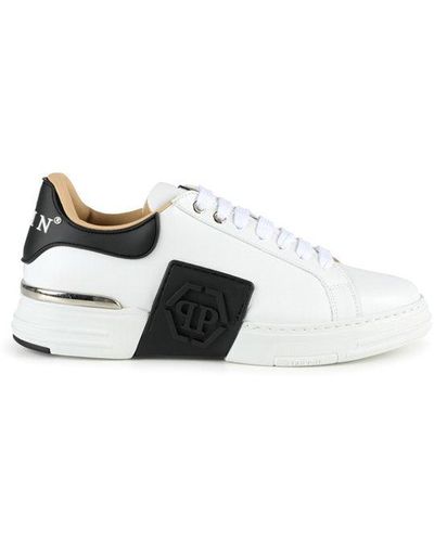 Philipp Plein Side Logo Leather Sneakers - White