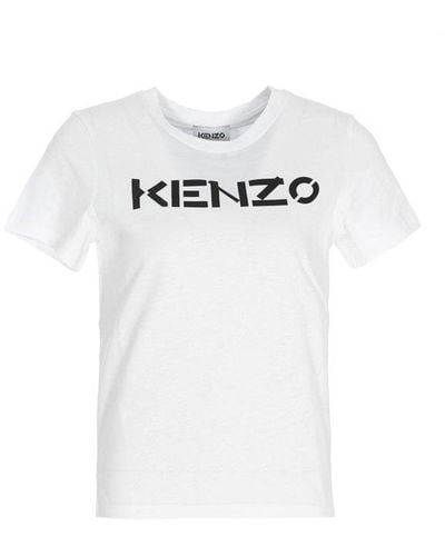 KENZO T-Shirt Con Stampa Logo Lettering - Bianco