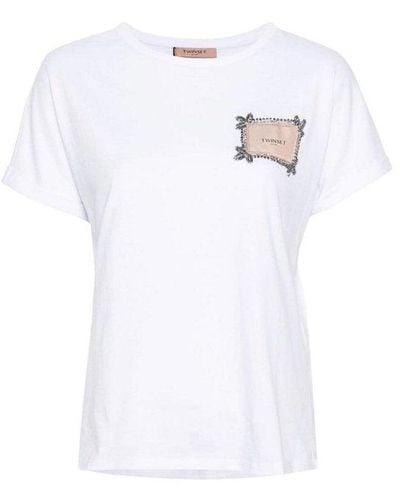 Twin Set T-Shirt Con Toppa Con Logo - Bianco